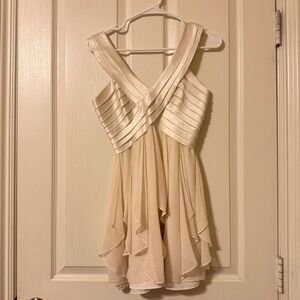 BCBGMAXAZRIA Off-White Silk Pleated Tiered Mini Dress